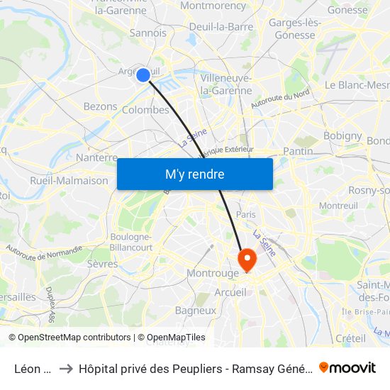 Léon Feix to Hôpital privé des Peupliers - Ramsay Générale de Santé map