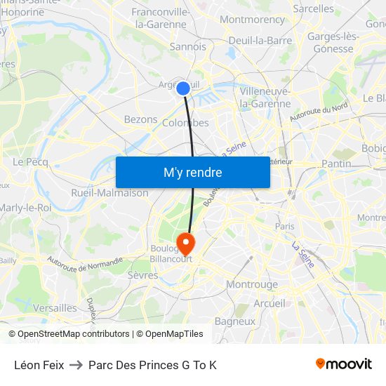 Léon Feix to Parc Des Princes G To K map
