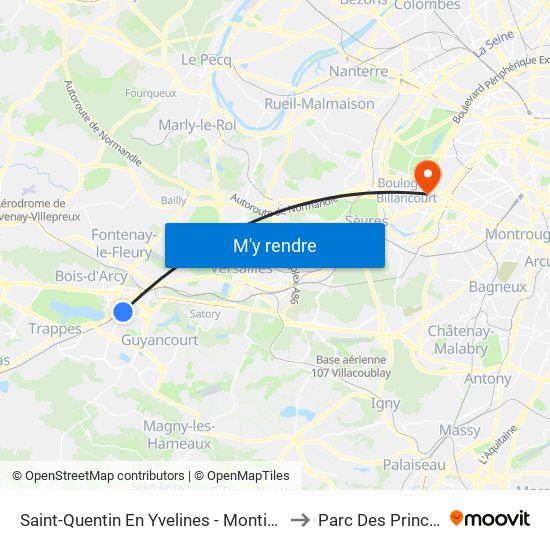 Saint-Quentin En Yvelines - Montigny-Le-Bretonneux to Parc Des Princes G To K map