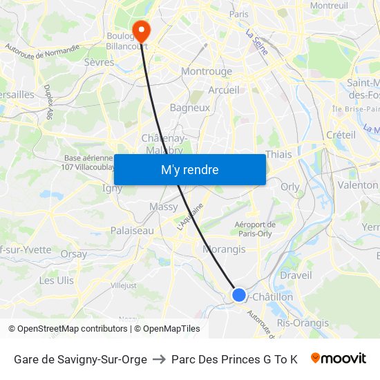 Gare de Savigny-Sur-Orge to Parc Des Princes G To K map