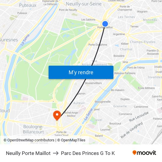 Neuilly Porte Maillot to Parc Des Princes G To K map