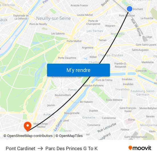 Pont Cardinet to Parc Des Princes G To K map