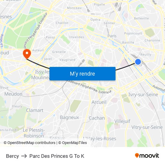 Bercy to Parc Des Princes G To K map