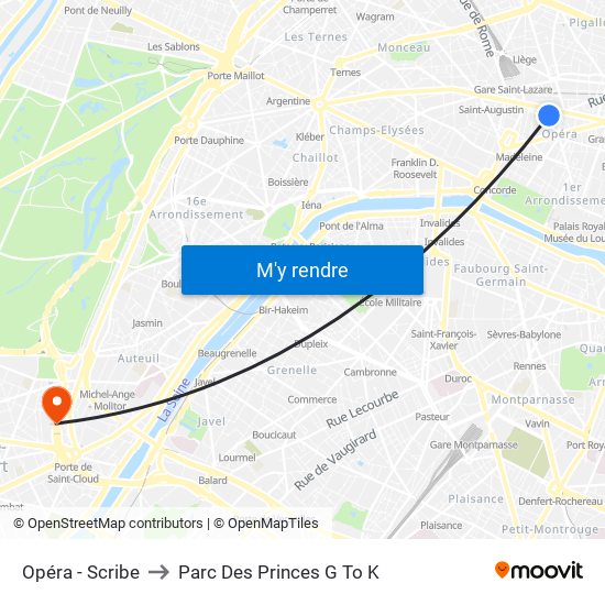 Opéra - Scribe to Parc Des Princes G To K map