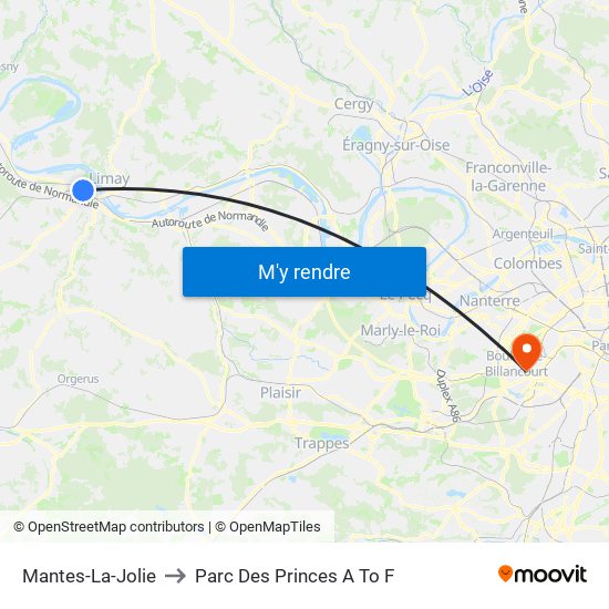 Mantes-La-Jolie to Parc Des Princes A To F map