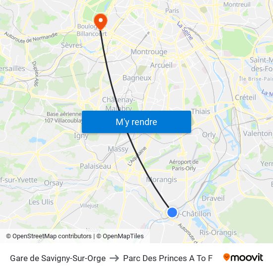 Gare de Savigny-Sur-Orge to Parc Des Princes A To F map
