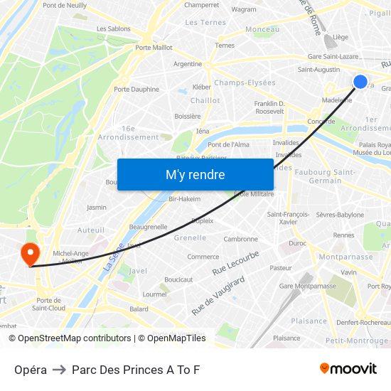 Opéra to Parc Des Princes A To F map