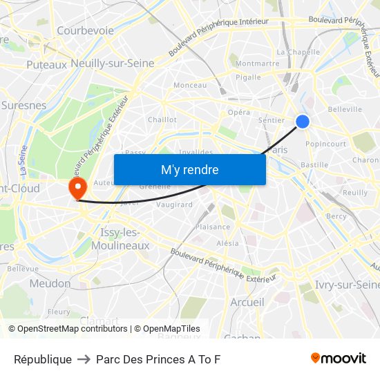 République to Parc Des Princes A To F map