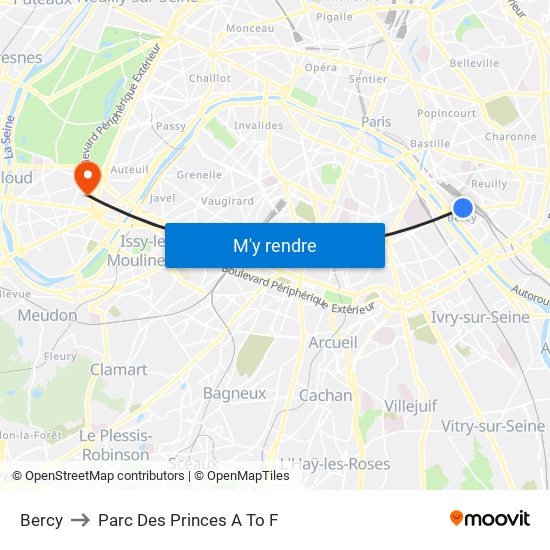 Bercy to Parc Des Princes A To F map