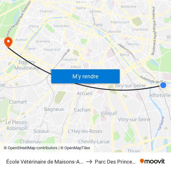 École Vétérinaire de Maisons-Alfort - Métro to Parc Des Princes A To F map