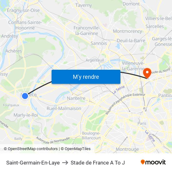 Saint-Germain-En-Laye to Stade de France A To J map