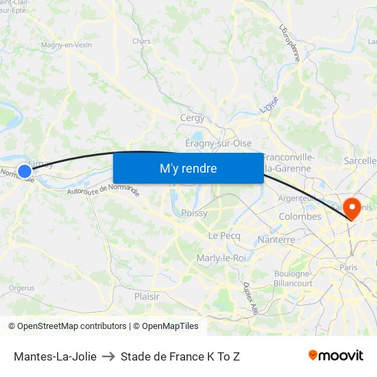 Mantes-La-Jolie to Stade de France K To Z map