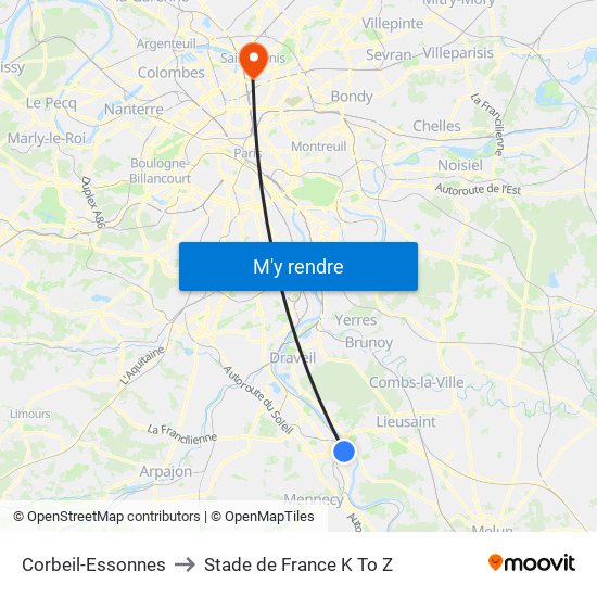 Corbeil-Essonnes to Stade de France K To Z map