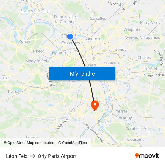 Léon Feix to Orly Paris Airport map