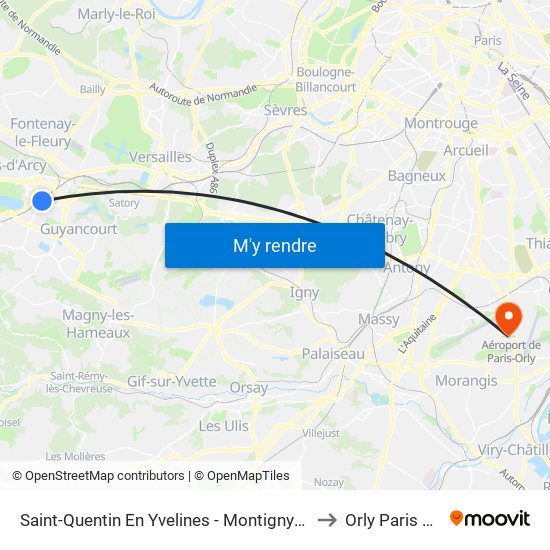 Saint-Quentin En Yvelines - Montigny-Le-Bretonneux to Orly Paris Airport map