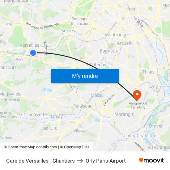 Gare de Versailles - Chantiers to Orly Paris Airport map