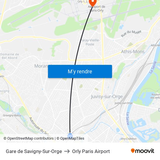 Gare de Savigny-Sur-Orge to Orly Paris Airport map