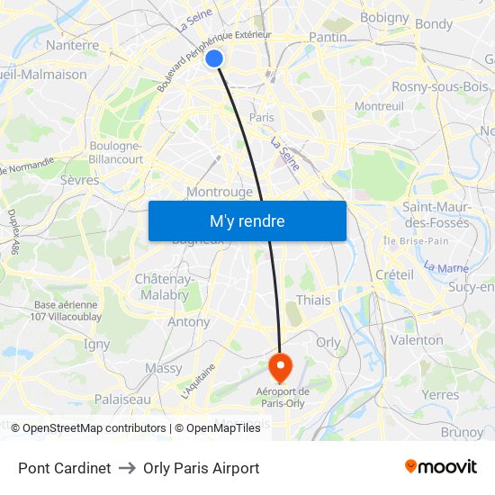 Pont Cardinet to Orly Paris Airport map