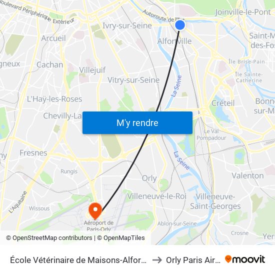 École Vétérinaire de Maisons-Alfort - Métro to Orly Paris Airport map