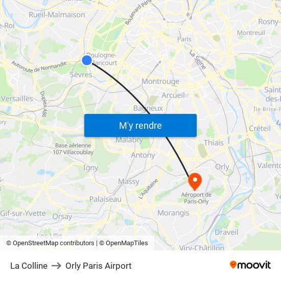 La Colline to Orly Paris Airport map