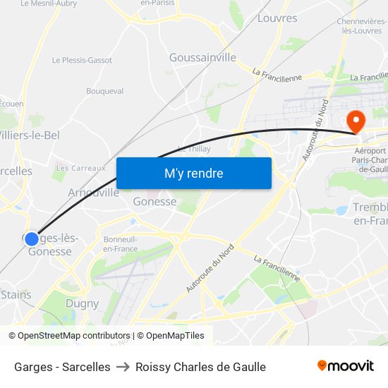 Garges - Sarcelles to Roissy Charles de Gaulle map