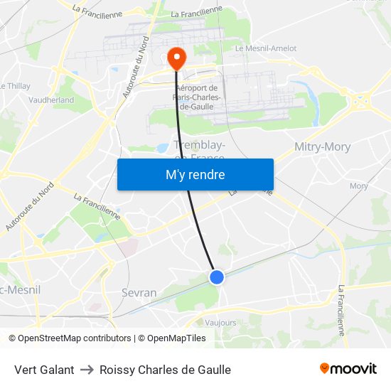 Vert Galant to Roissy Charles de Gaulle map