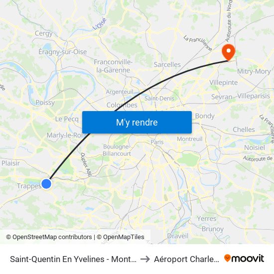 Saint-Quentin En Yvelines - Montigny-Le-Bretonneux to Aéroport Charles de Gaulle map