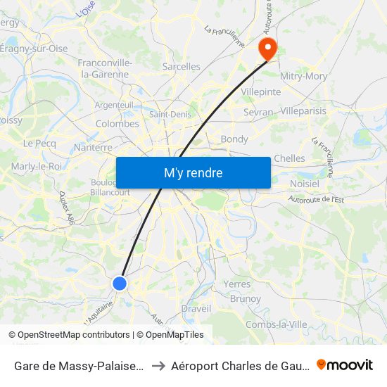 Gare de Massy-Palaiseau to Aéroport Charles de Gaulle map