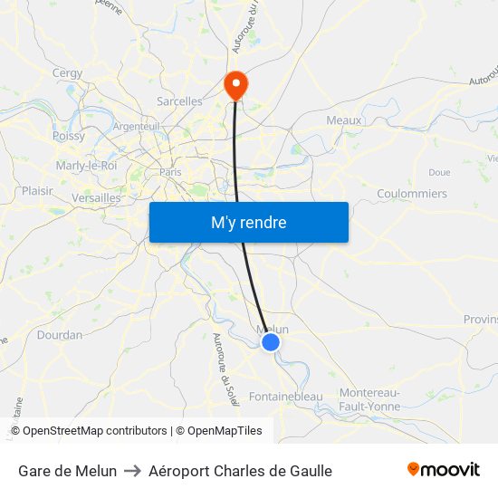 Gare de Melun to Aéroport Charles de Gaulle map
