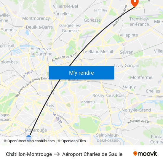 Châtillon-Montrouge to Aéroport Charles de Gaulle map