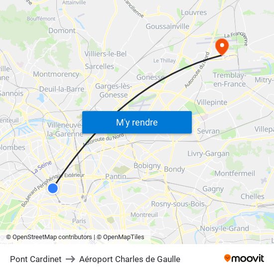 Pont Cardinet to Aéroport Charles de Gaulle map