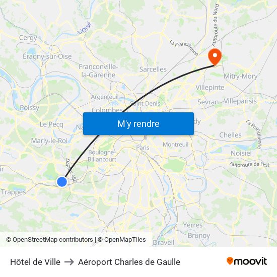 Hôtel de Ville to Aéroport Charles de Gaulle map