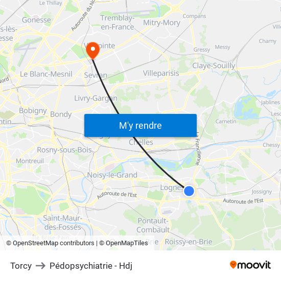 Torcy to Pédopsychiatrie - Hdj map