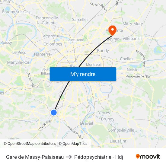 Gare de Massy-Palaiseau to Pédopsychiatrie - Hdj map