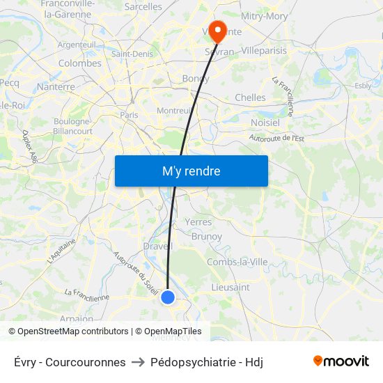 Évry - Courcouronnes to Pédopsychiatrie - Hdj map