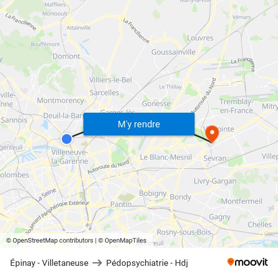 Épinay - Villetaneuse to Pédopsychiatrie - Hdj map