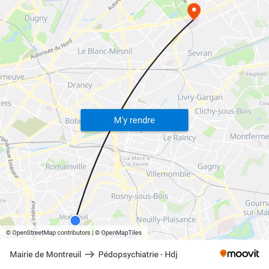 Mairie de Montreuil to Pédopsychiatrie - Hdj map