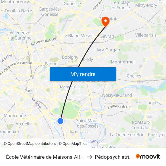 École Vétérinaire de Maisons-Alfort - Métro to Pédopsychiatrie - Hdj map
