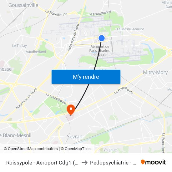 Roissypole - Aéroport Cdg1 (E2) to Pédopsychiatrie - Hdj map