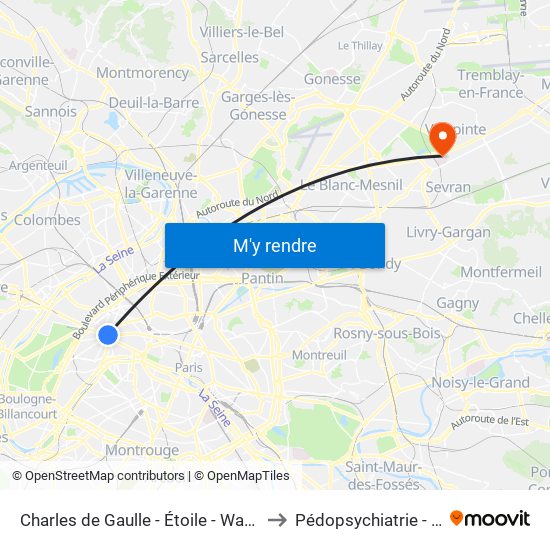 Charles de Gaulle - Étoile - Wagram to Pédopsychiatrie - Hdj map