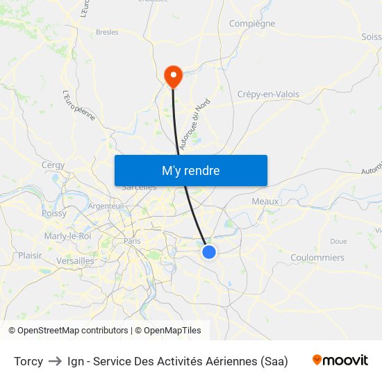 Torcy to Ign - Service Des Activités Aériennes (Saa) map