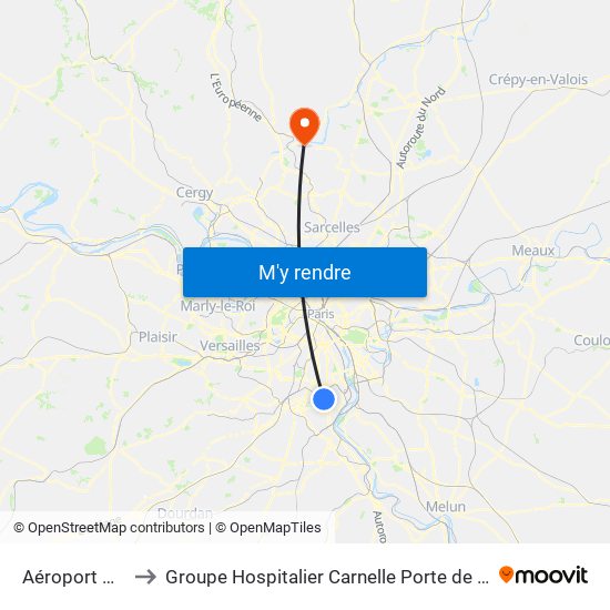 Aéroport Orly 1-2-3 to Groupe Hospitalier Carnelle Porte de L'Oise - Site Les Oliviers map