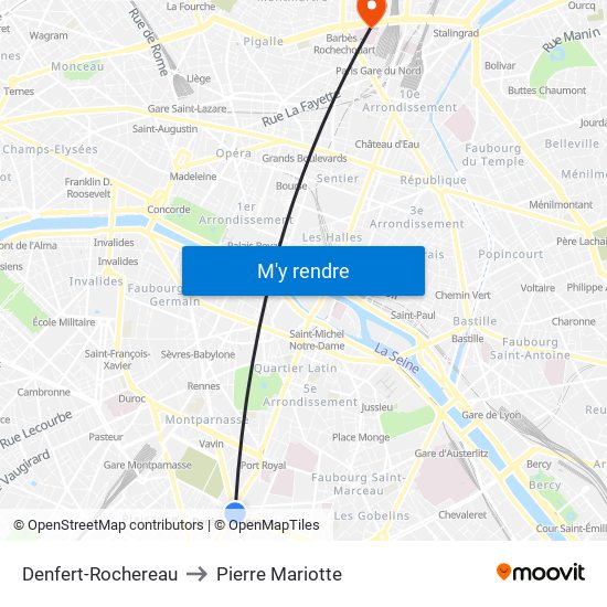 Denfert-Rochereau to Pierre Mariotte map