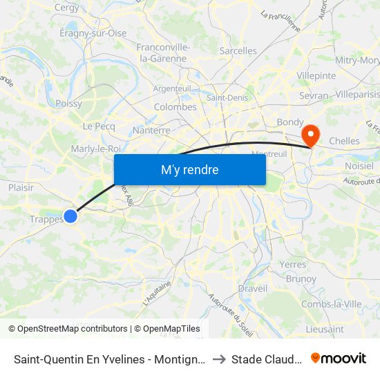 Saint-Quentin En Yvelines - Montigny-Le-Bretonneux to Stade Claude Ripert map