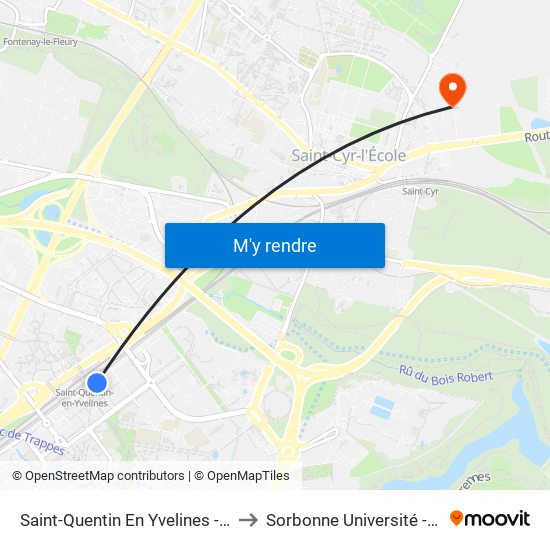 Saint-Quentin En Yvelines - Montigny-Le-Bretonneux to Sorbonne Université - Campus de Saint-Cyr map