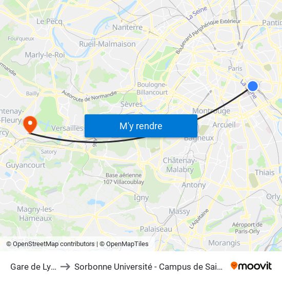 Gare de Lyon to Sorbonne Université - Campus de Saint-Cyr map