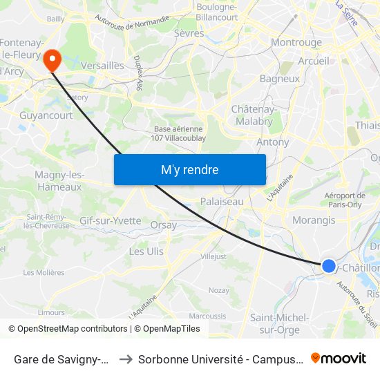 Gare de Savigny-Sur-Orge to Sorbonne Université - Campus de Saint-Cyr map
