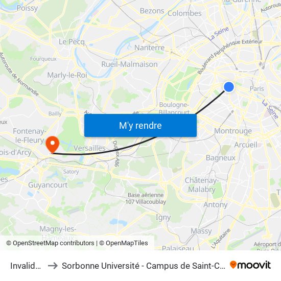 Invalides to Sorbonne Université - Campus de Saint-Cyr map