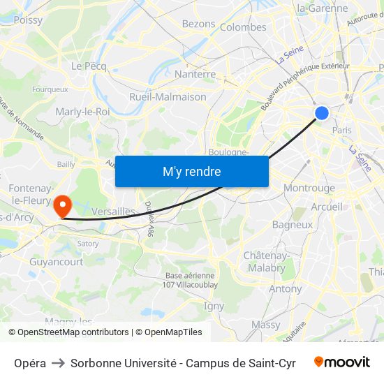 Opéra to Sorbonne Université - Campus de Saint-Cyr map