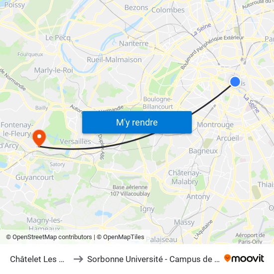 Châtelet Les Halles to Sorbonne Université - Campus de Saint-Cyr map